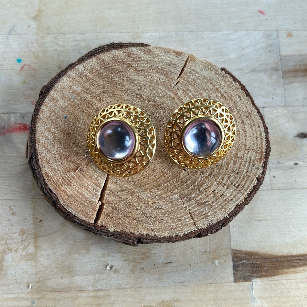 Vintage post earrings gold with clear stone